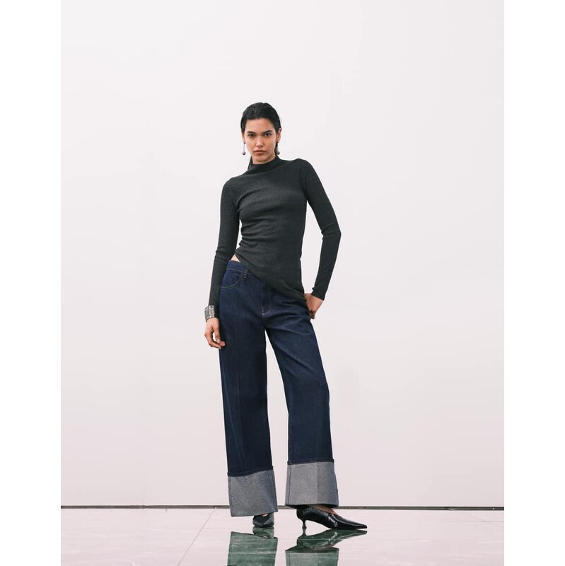 ASOS DESIGN deep turn up jean in indigo-Blue 111168098