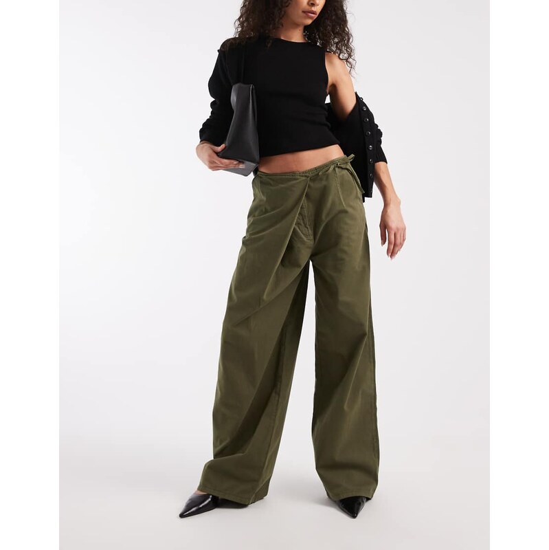 ASOS DESIGN wrap front wide leg trouser in green 111168100