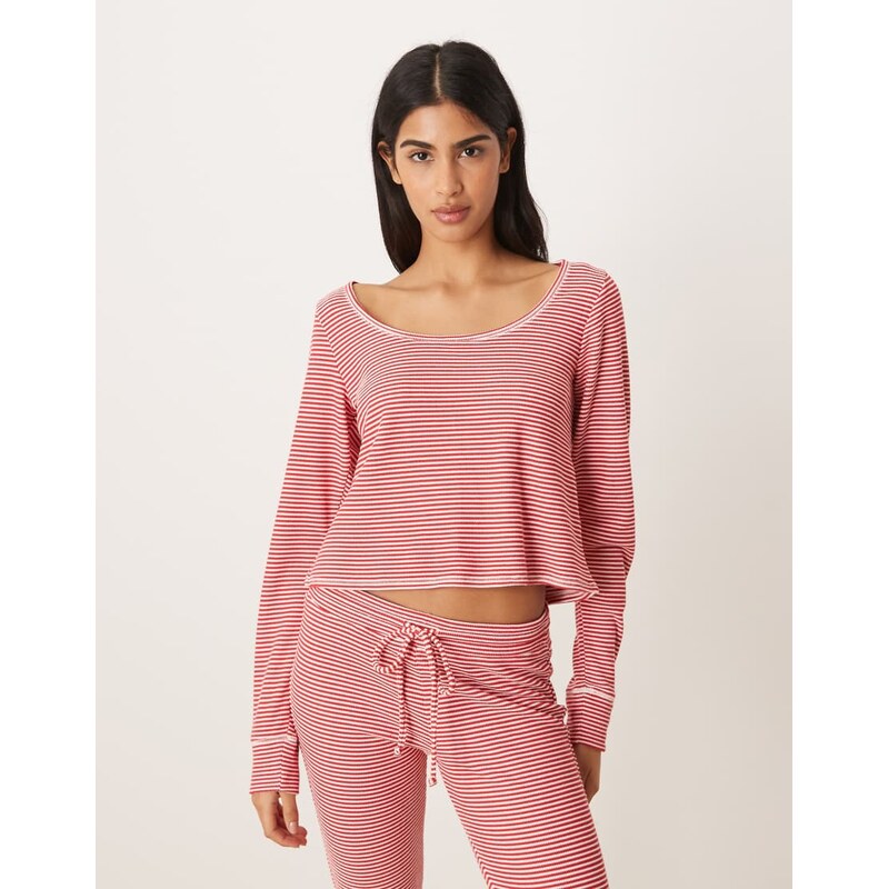 Hollister Gilly Hicks waffle long sleeve crop top co-ord in red stripe 111168109