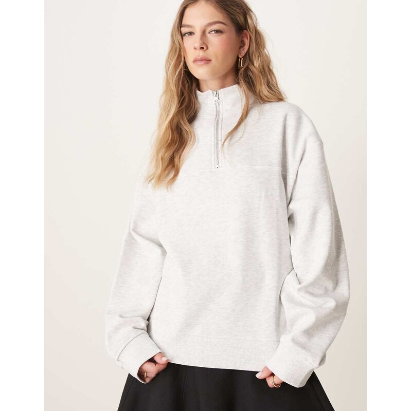 ASOS DESIGN Funnel neck half zip sweatshirt in ice marl-Grey