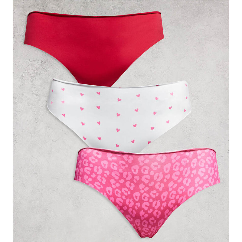 ASOS Curve ASOS DESIGN Curve 3 pack no vpl & lace brazilian in pink 111133335