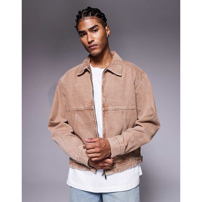 Faded Store washed denim jacket in brown