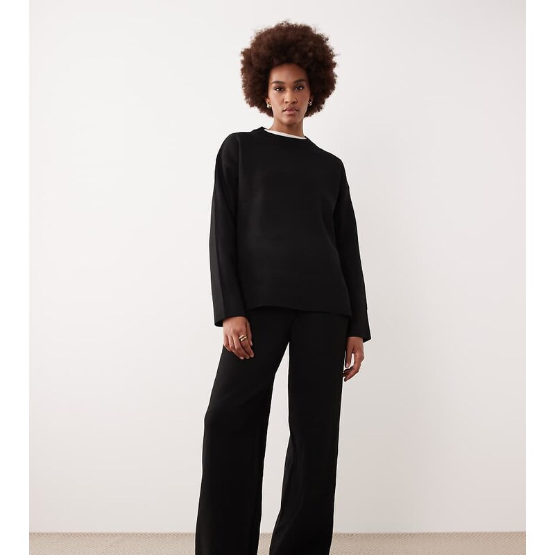 JDY Tall wide leg knitted trousers co-ord in black 111168267