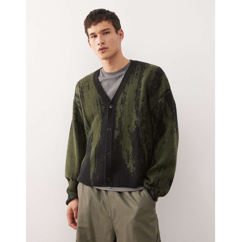 Weekday wool blend oversized cardigan with jacquard pattern in