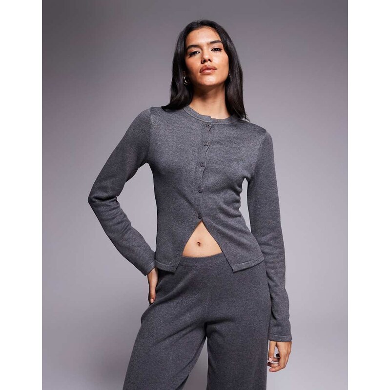 Kaiia exclusive button through split front long sleeve cardigan