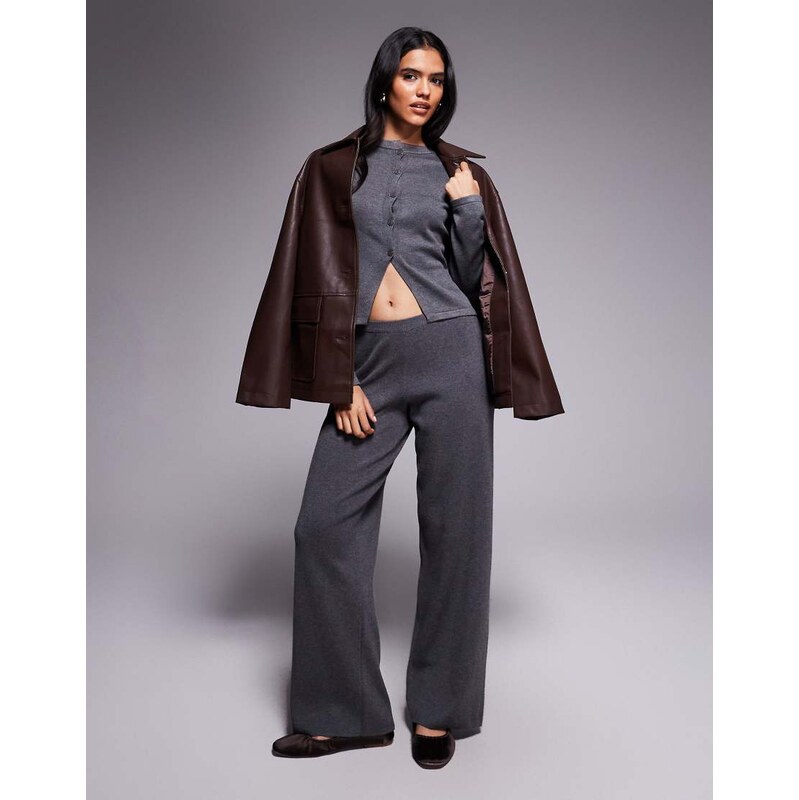 Kaiia exclusive wide leg knitted trousers co-ord dark grey