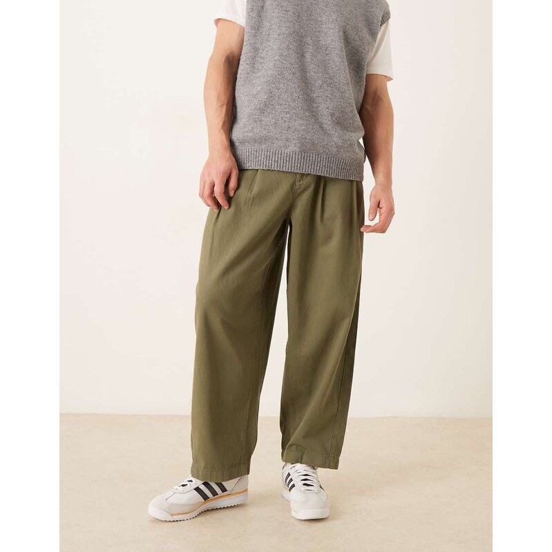 ASOS DESIGN oversized tapered chinos in khaki-Green