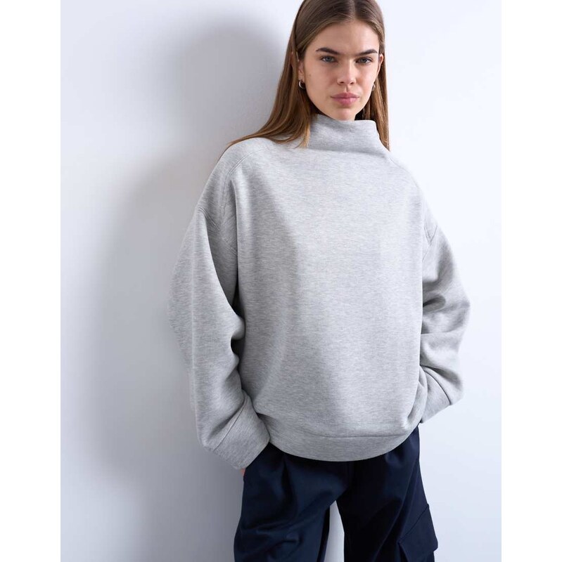 Topshop funnel neck oversized sweat in grey 115518980