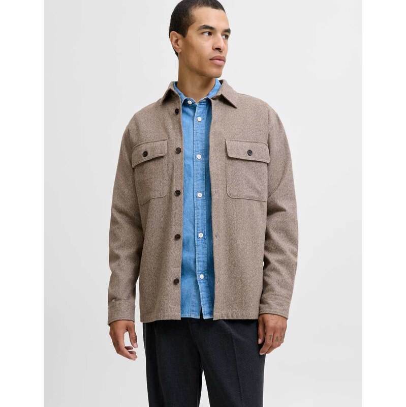 Jack & Jones Overshirt in brindle-White