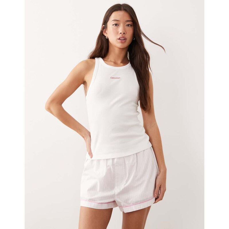 Calvin Klein pyjama tank and shorts set in white and pink 111170832