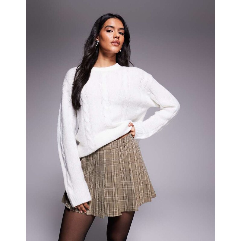 Kaiia exclusive belt detail pleated mini skirt in heritage check