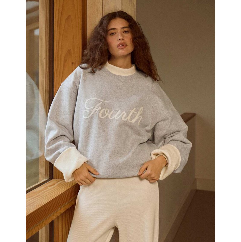 4th & Reckless cotton rich Fourth logo script stitch sweatshirt in 111170926
