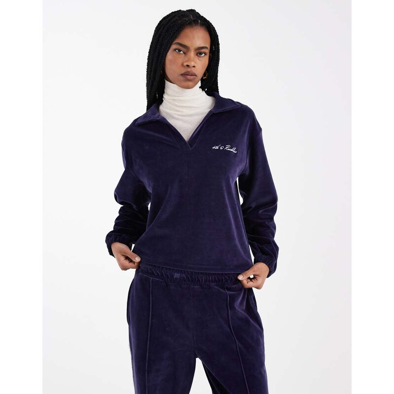4th & Reckless exclusive velour v neck collared embroidered logo