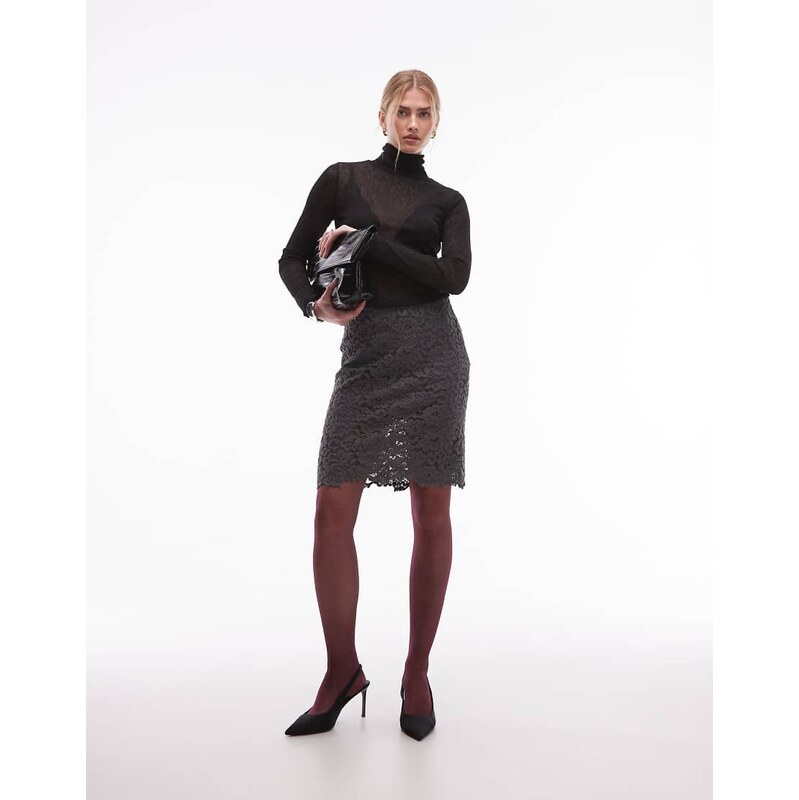 & Other Stories midi lace skirt in dark grey 111170947