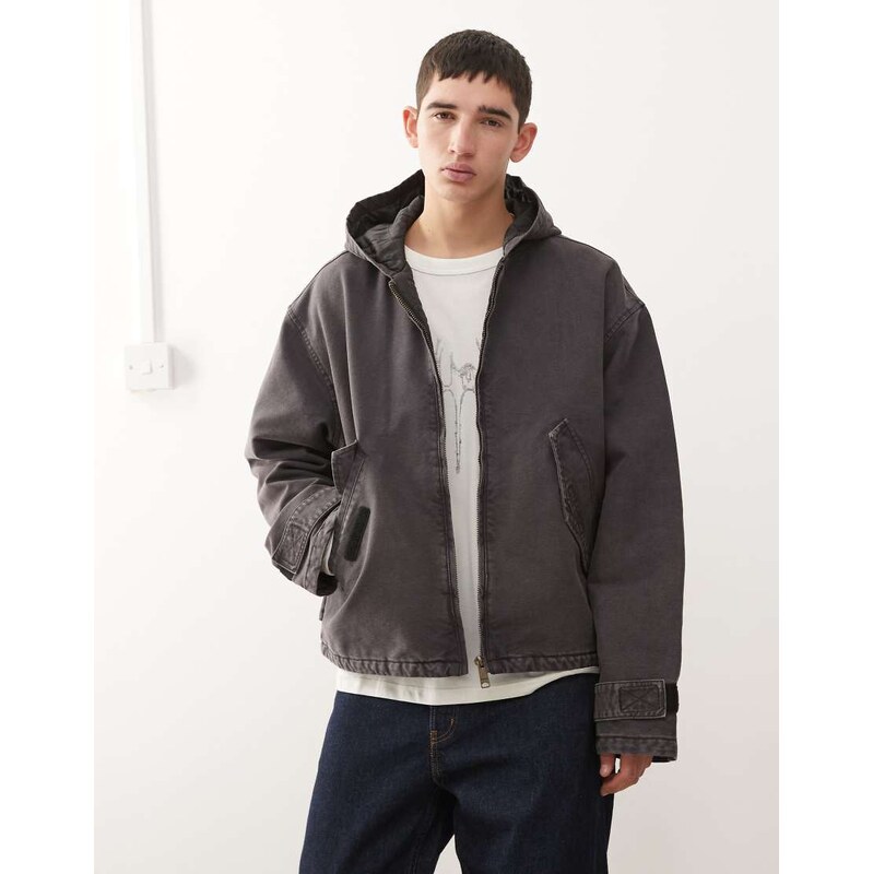 Weekday canvas bomber jacket in washed black