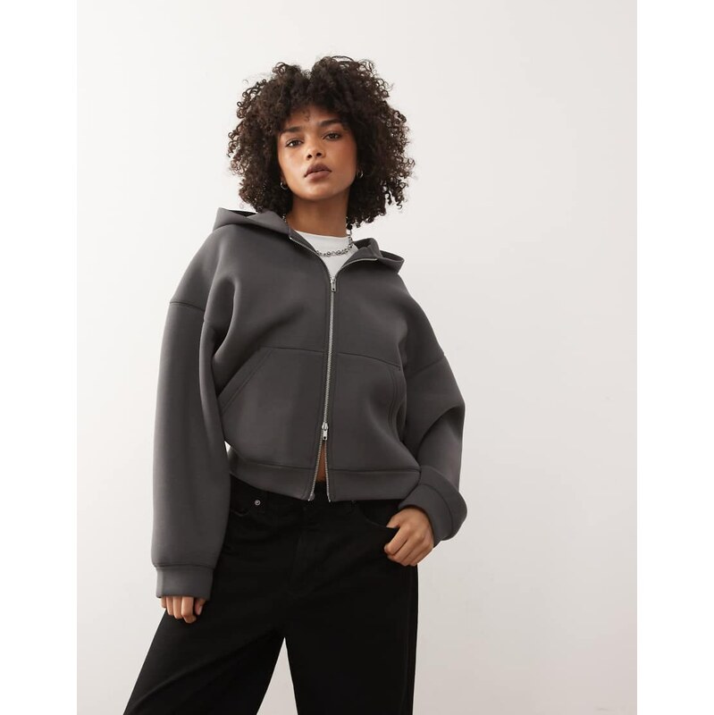 Weekday Scarlet scub-style hoodie in dark grey 111170977