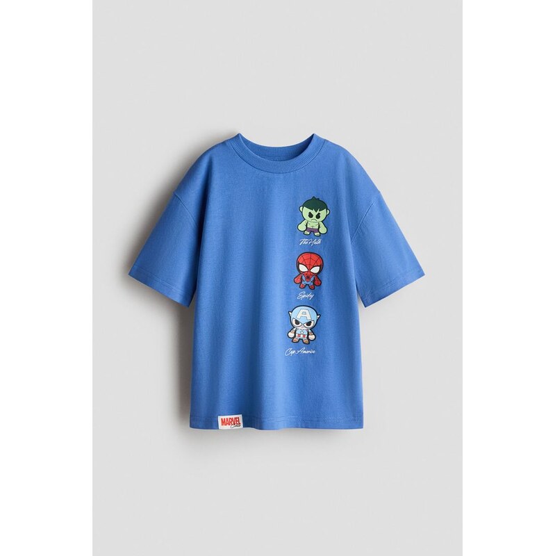 H&M - Oversized tričkos potiskem - Modrá/Marvel Comics