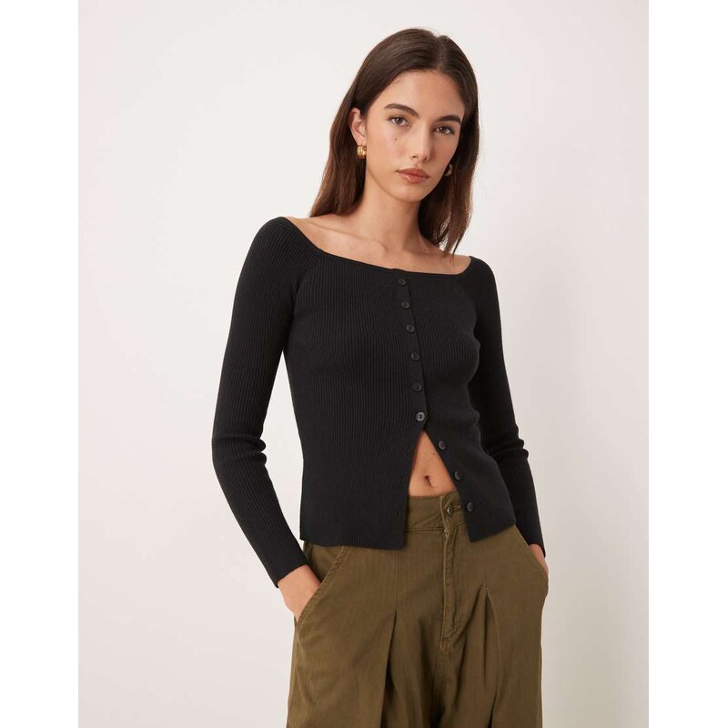 Abercrombie & Fitch button through off shoulder top in black