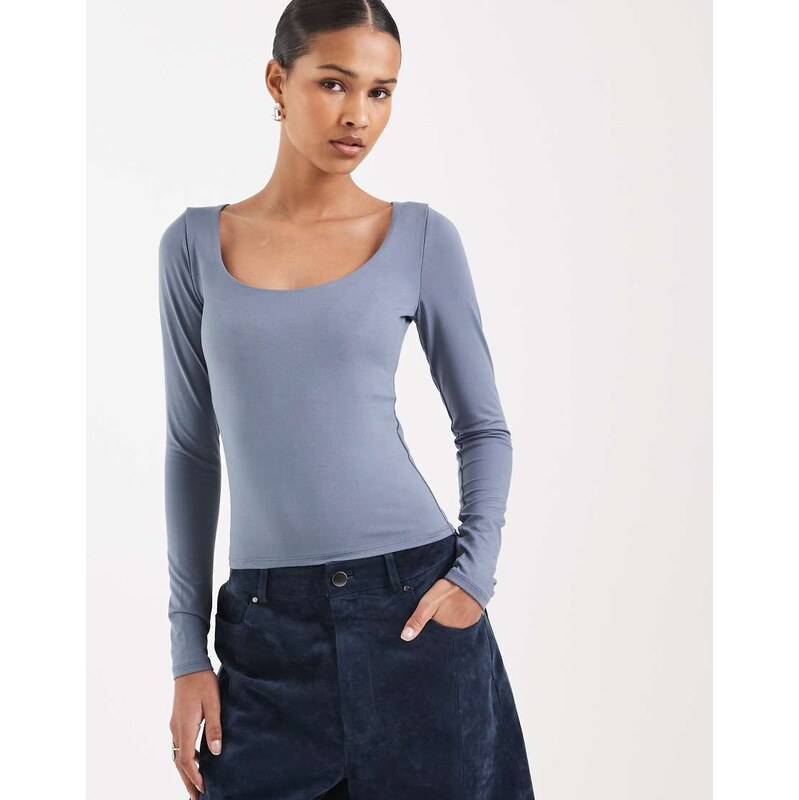 Hollister long sleeve seamless scoop neck top in blue 111170995