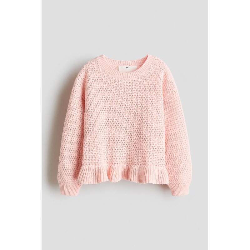 H&M - Bavlněný svetr z dírkovaného úpletu - Světle Růžová
