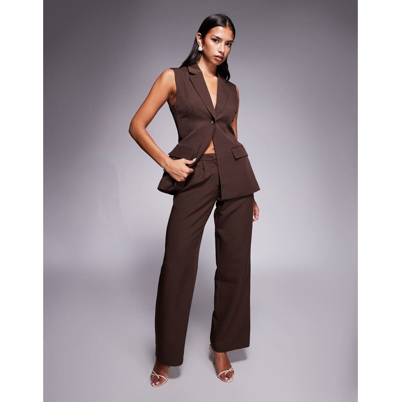 Kaiia exclusive tailored wide leg trousers co-ord in chocolate