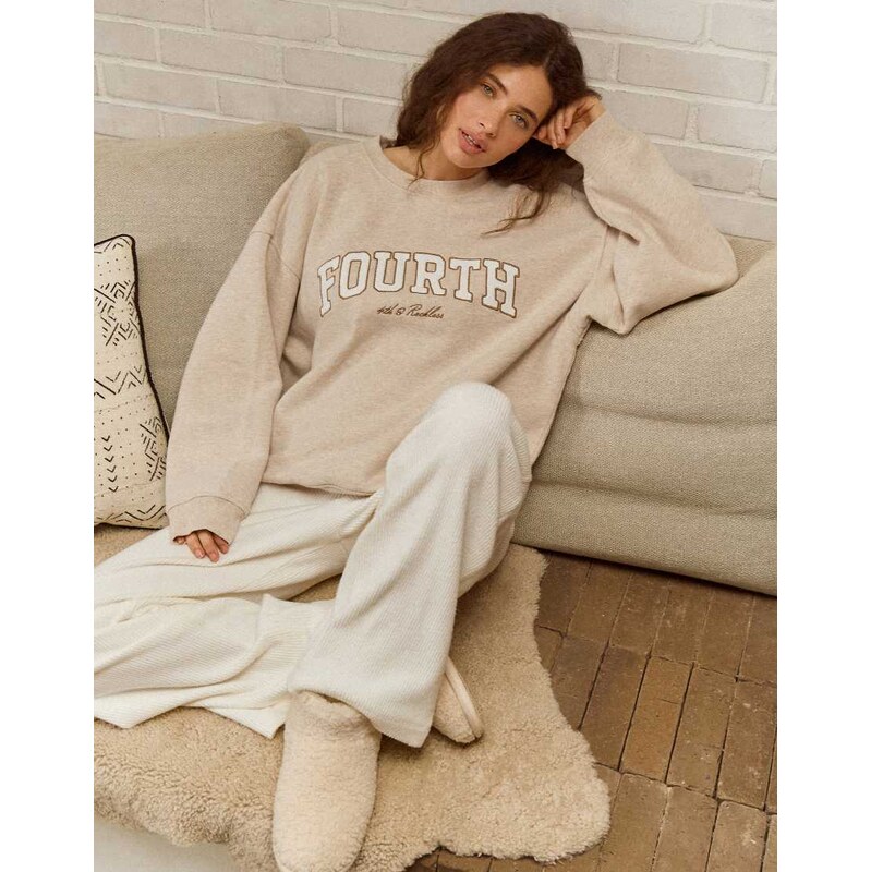 4th & Reckless cotton rich Fourth boucle logo stitch sweatshirt in 111171032