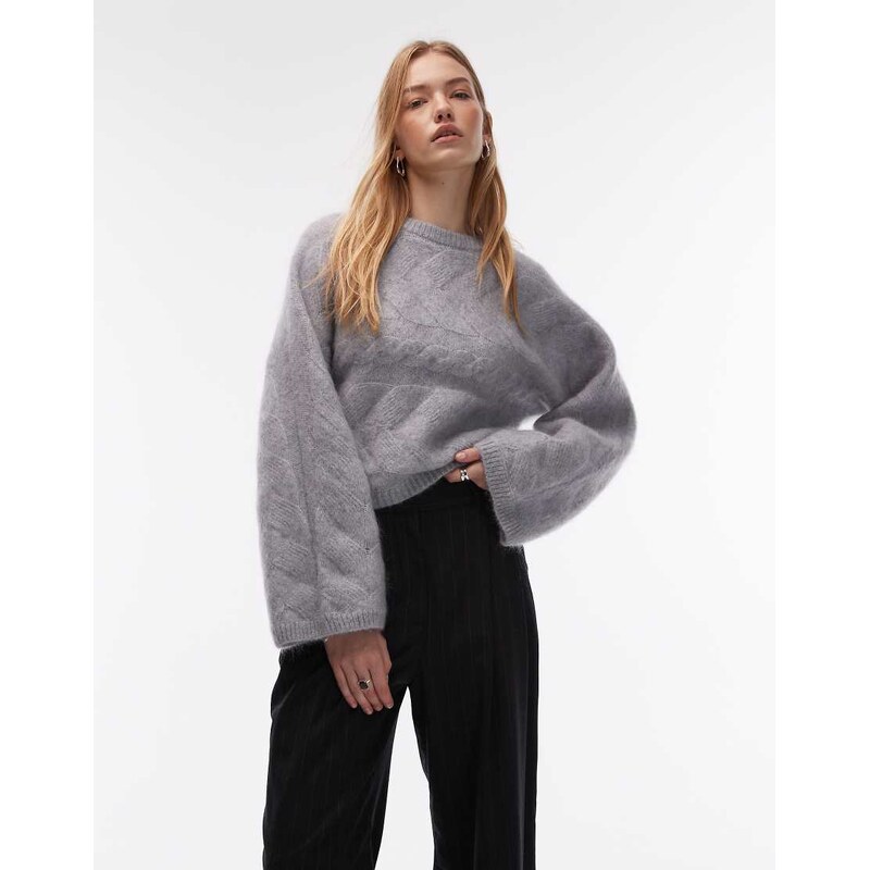 & Other Stories wool blend cable knit jumper in light grey melange 115519331