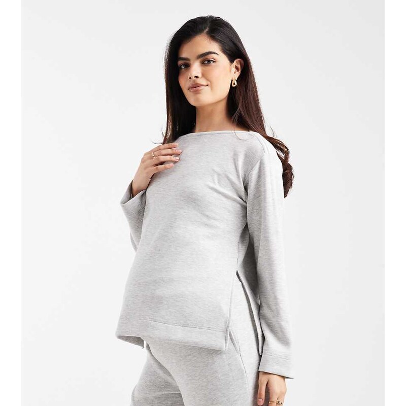 Vero Moda Maternity boat neck long sleeve top co-ord in light grey 111171093