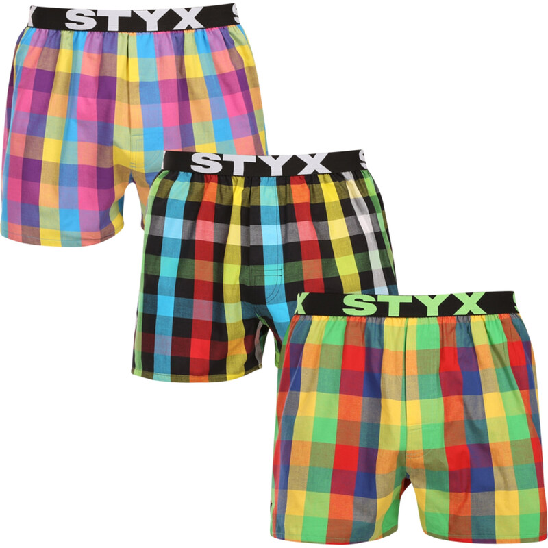 3PACK pánské trenky Styx sportovní guma vícebarevné (3B010406)