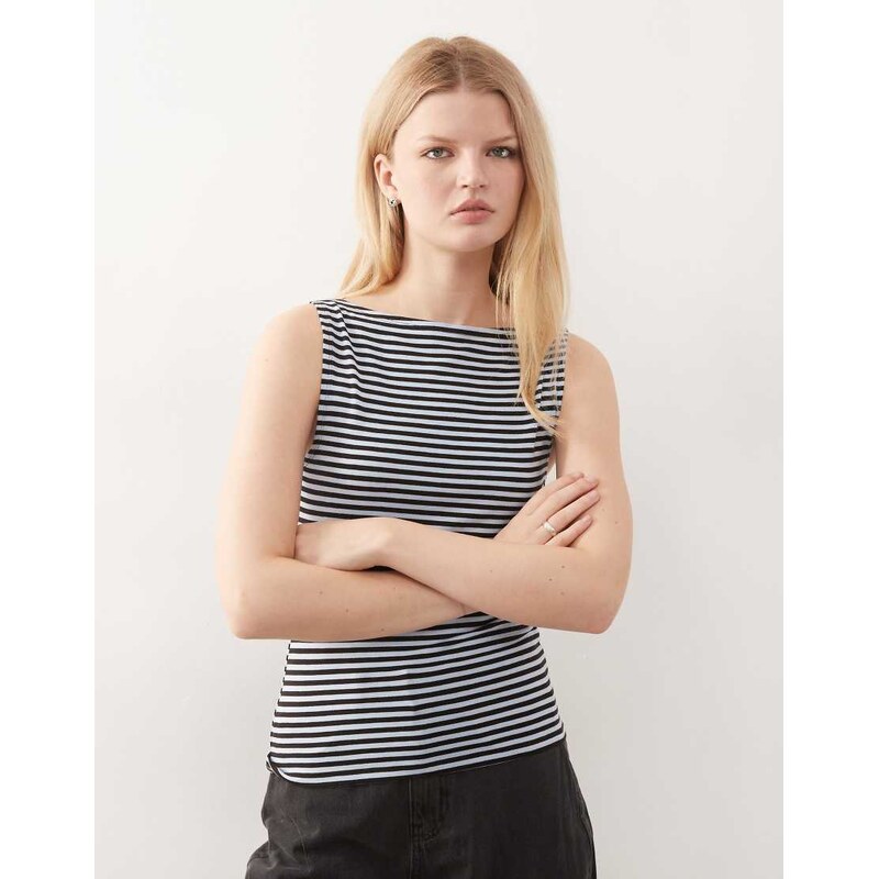 Weekday Annie soft boat neck sleeveless top in chocolate brown