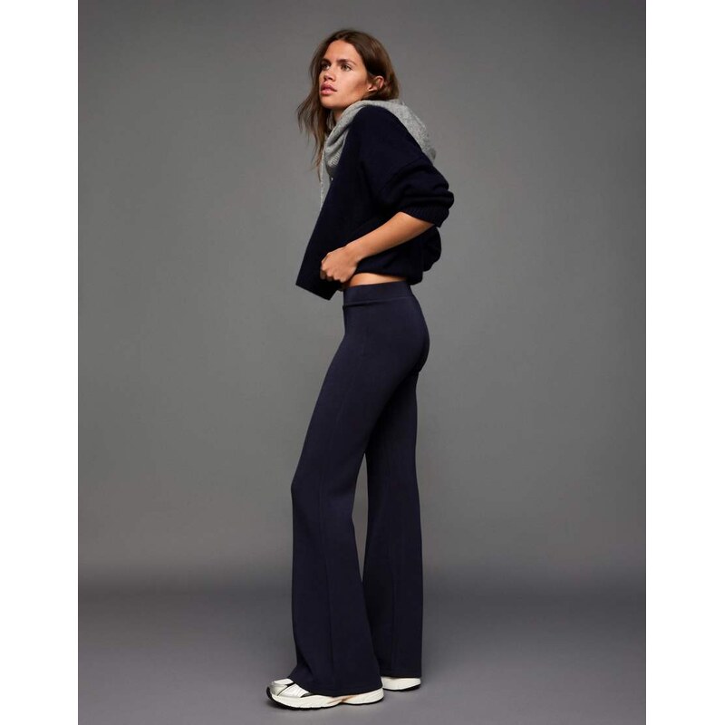Bershka Bell bottom modal trim trousers in blue-Navy