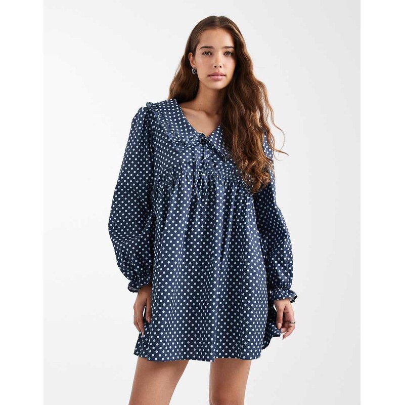 Daisy Street volume sleeve smock dress with oversized collar in