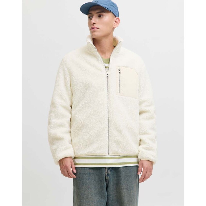 Jack & Jones Teddy jacket in cloud dancer-White