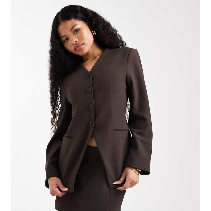 ONLY Petite structured blazer co-ord in brown