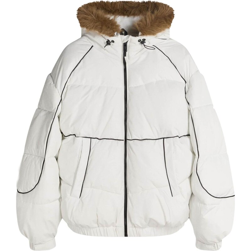 Bershka Zimní bunda hnědá / černá / bílá