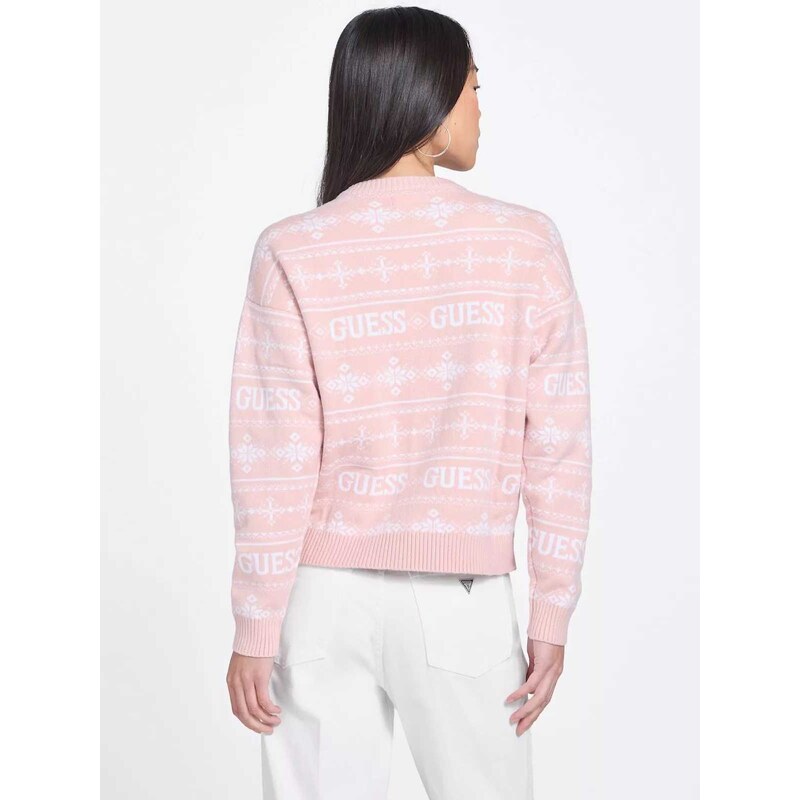 GUESS dámský svetr Claus Logo Sweater růžový XS