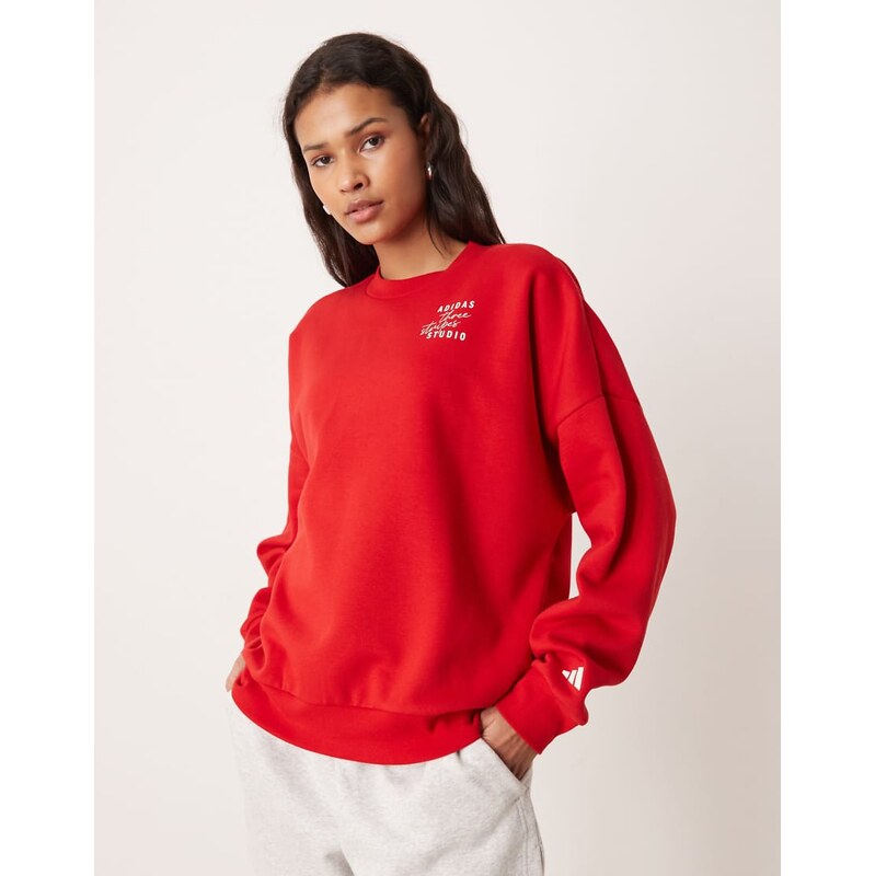 adidas Performance Three Stripes Studios sweatshirt in red 111179803