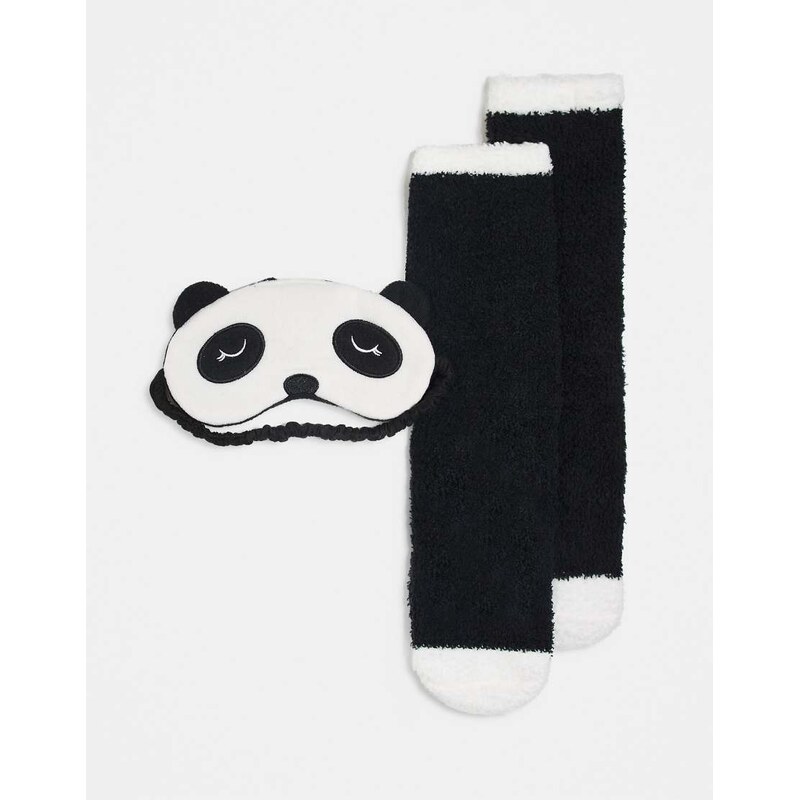 Brave Soul novelty fluffy panda bed socks and eye mask with ears
