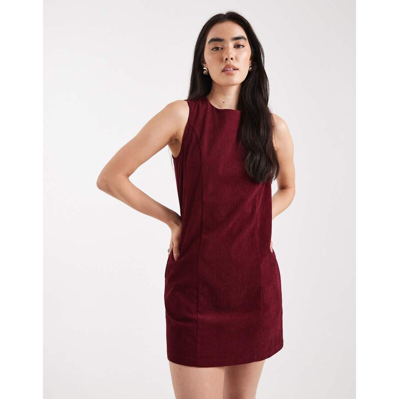Threadbare cord sleeveless mini dress in fig-Red