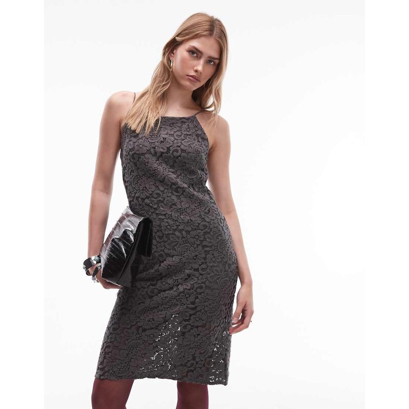 & Other Stories mini strap lace dress in grey
