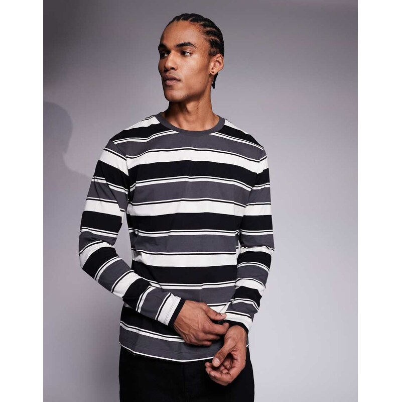 ADPT oversized stripe long sleeve t-shirt in grey-White