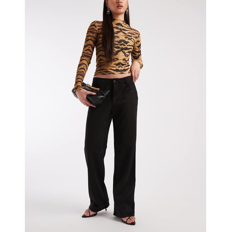 ONLY high waist faux suede straight trousers in black