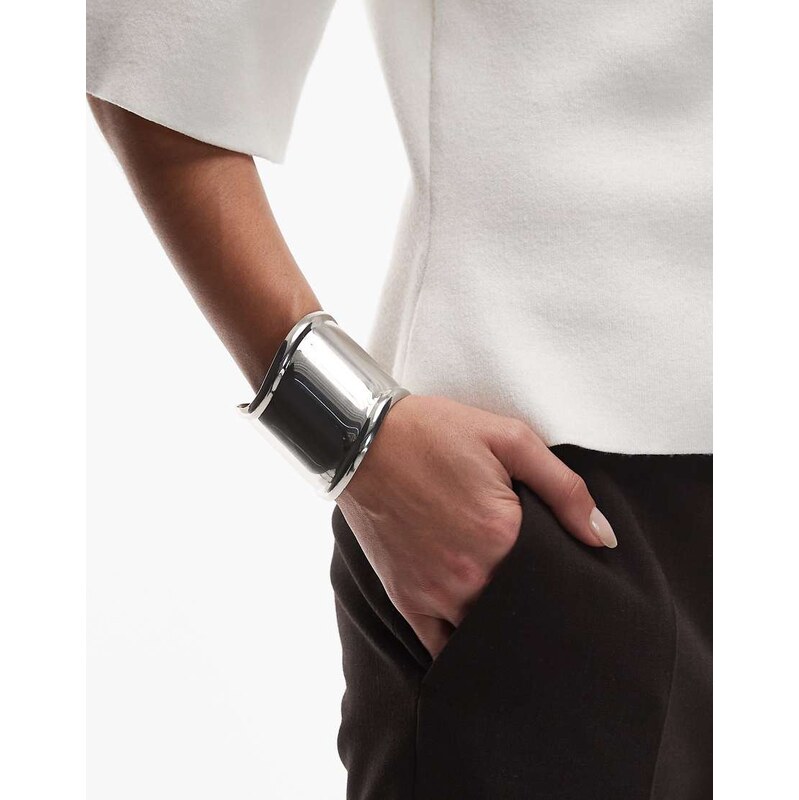 ASOS DESIGN large cuff bracelet in silver tone
