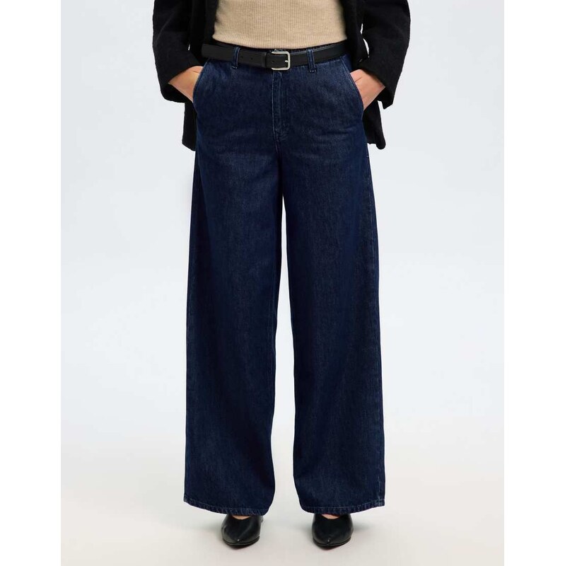 Selected High waisted jeans in dark blue denim 115505403