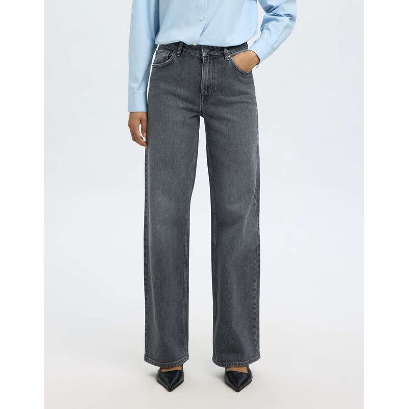 Selected Wide leg jeans in medium grey denim 115505404