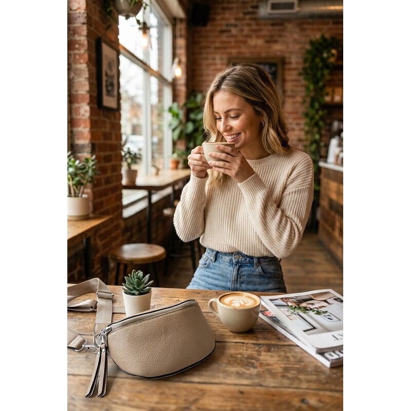 Piazza Italia Dámská crossbody ledvinka - tmavě béžová 111164389