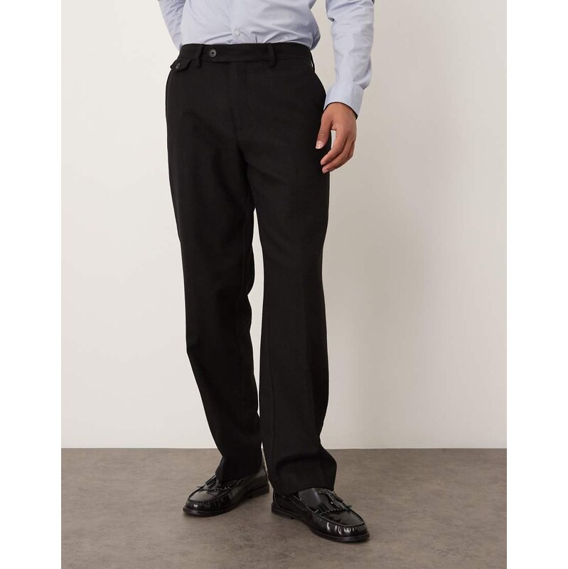 ASOS DESIGN smart straight leg wool blend trousers in black with coin pocket