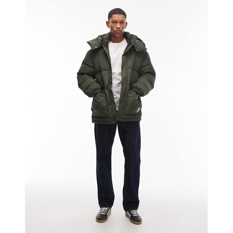 Carhartt WIP brent water resistant puffer jacket with removeable hood in green