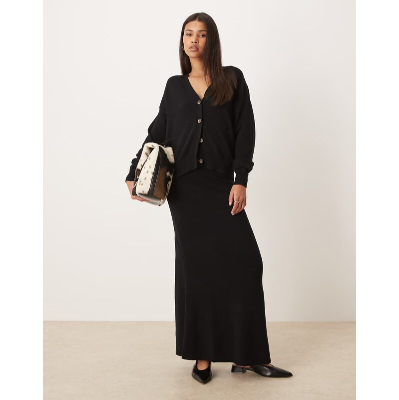 Vila knitted midi skirt co-ord in black