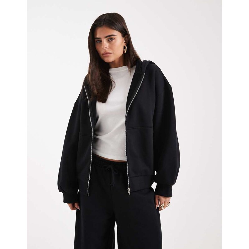 ASOS DESIGN premium 500gsm zip through hoodie in black 109585848